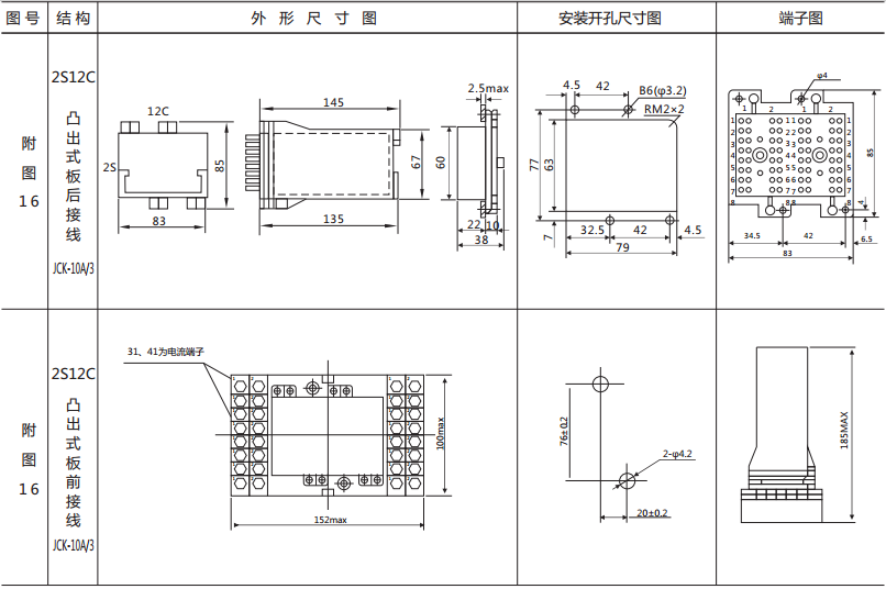 BZS-12延时中间继电器外形及开孔尺寸