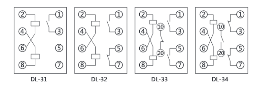 DL-32电流继电器内部接线图 ( 背视 )