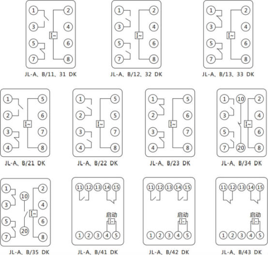 JL-A、B/43 DK无辅源电流继电器内部接线及外引端子图（正视图）