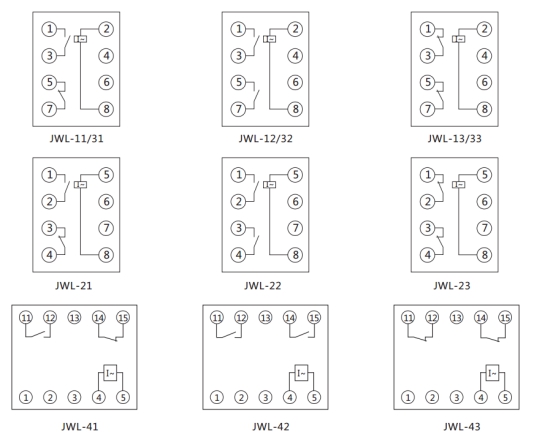 JWL-22无辅源静态电流继电器内部接线及外引接线图（正视图）