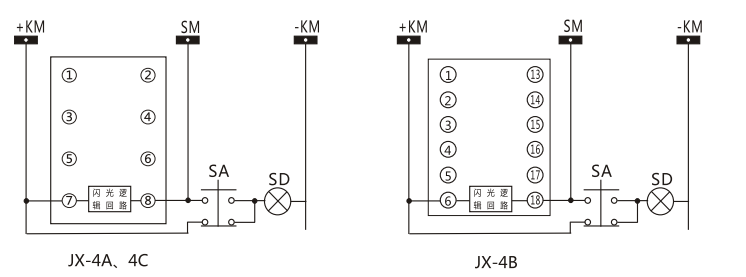 JX-4A闪光继电器内部接线及外引接线图