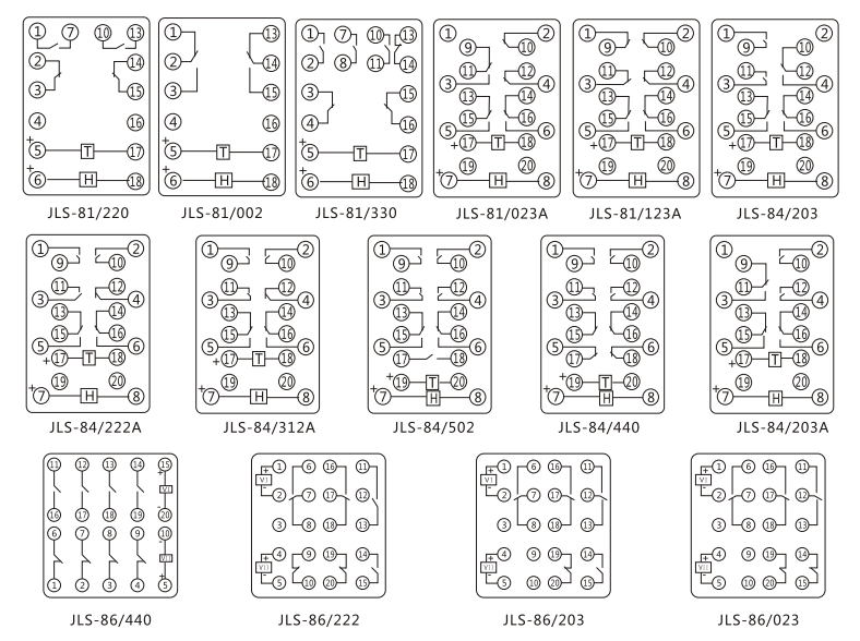 JLS-84/220静态双位置继电器内部及外引接线图(正视图)