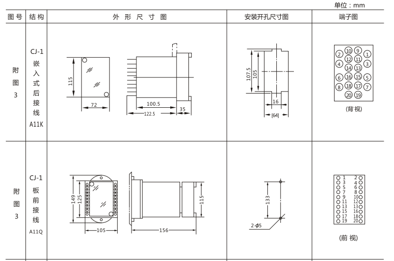 JSW-42静态双位置继电器外形及开孔尺寸图1