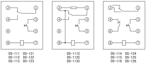 DS-116时间继电器内部接线及外引接线图(背视图)图片