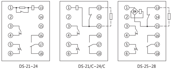 DS-25时间继电器内部接线及外引接线图(正视图)