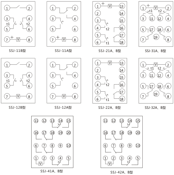 SSJ-42B静态时间继电器内部接线及外引接线图(正视图)图片