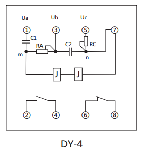 DY-4负序电压继电器内部接线及外引接线图