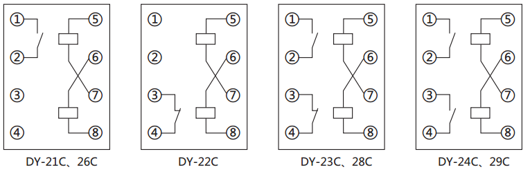 DY-26C、D电压继电器内部接线图