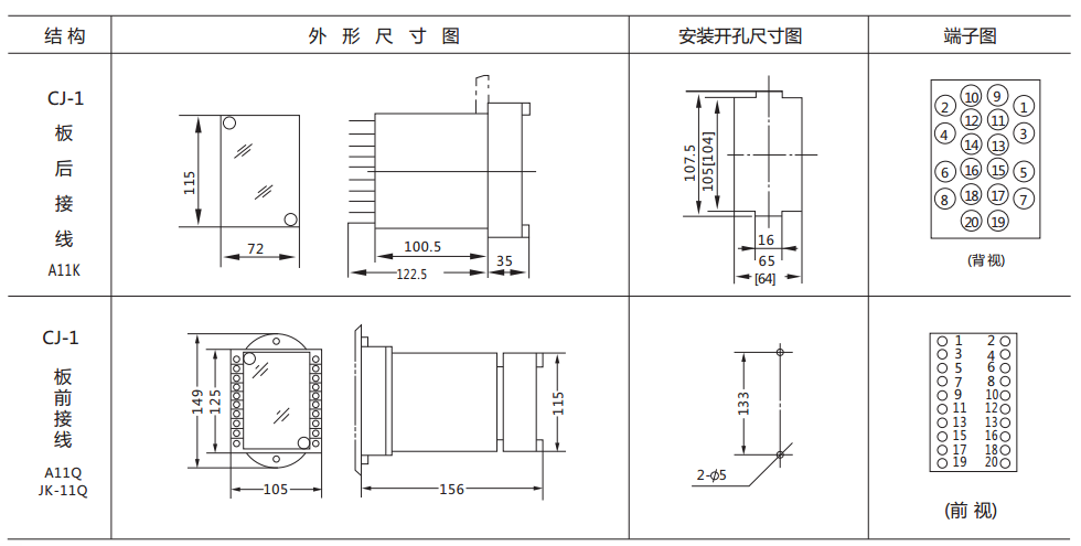 DY-35/Z电压继电器外形及开孔尺寸图