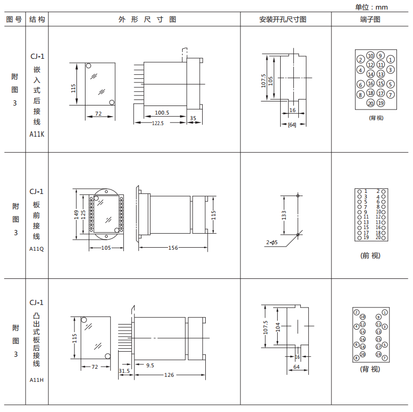 DY-34/60C电压继电器外形及开孔尺寸图