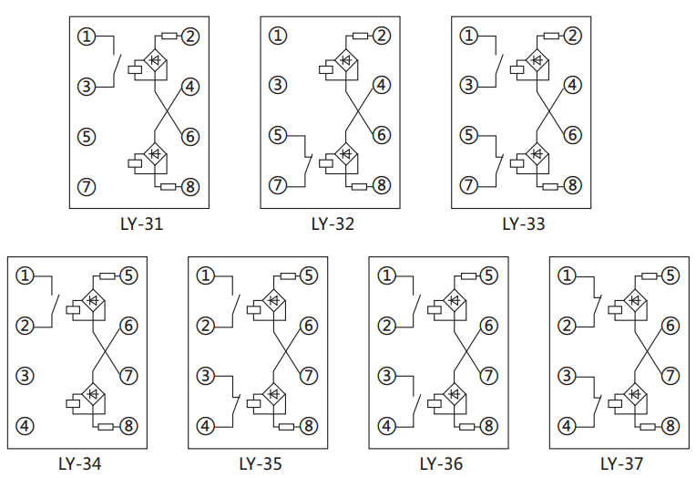 LY-37电压继电器内部接线及外引接线图