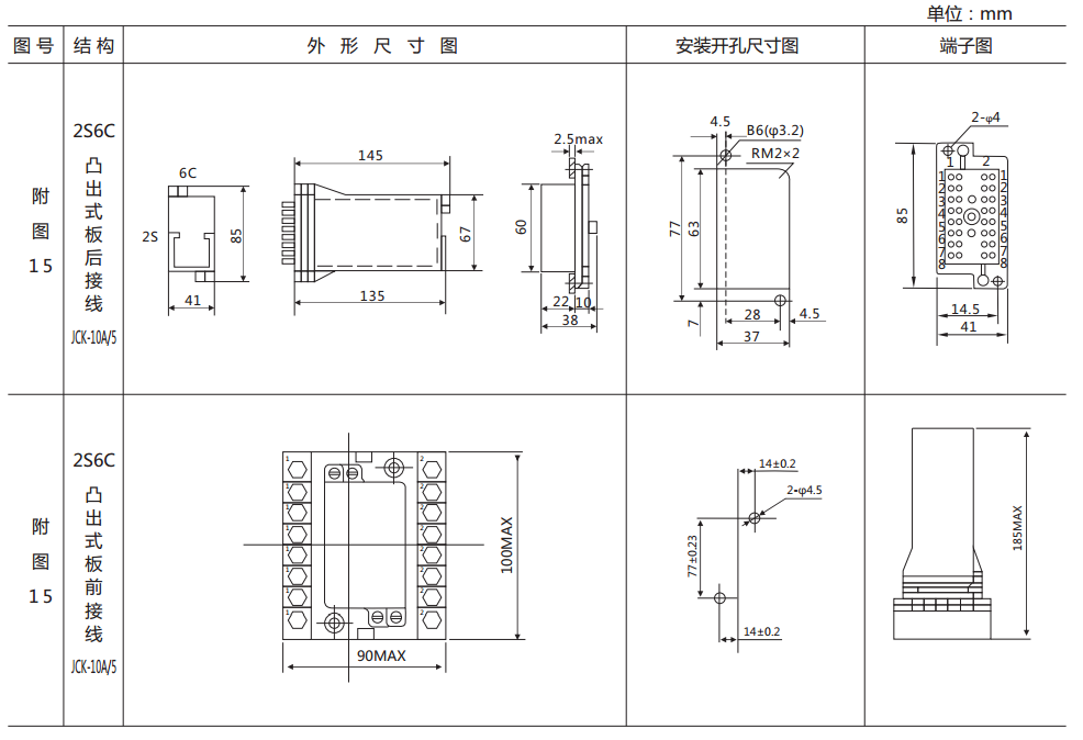 DZB-15CE/312保持中间继电器外形及开孔尺寸