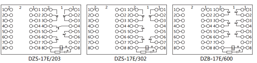 DZS-17E/203延时中间继电器内部接线及外引接线图（背视）