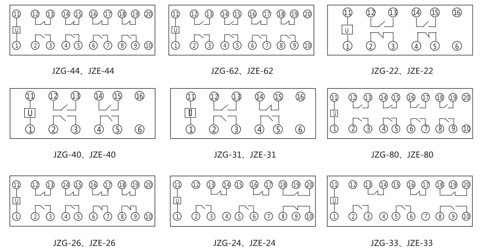 JZG-33卡轨式静态中间继电器内部端子外引接线图