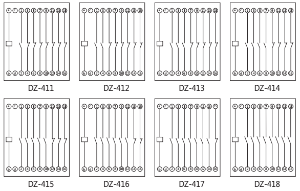 DZ-417中间继电器内部接线图以及外引接线图